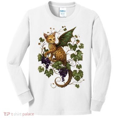 Mystical Orange Tabby Dragon Cat Fae With Grapevines Kids Long Sleeve Shirt