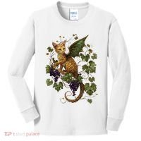 Mystical Orange Tabby Dragon Cat Fae With Grapevines Kids Long Sleeve Shirt thumb 0