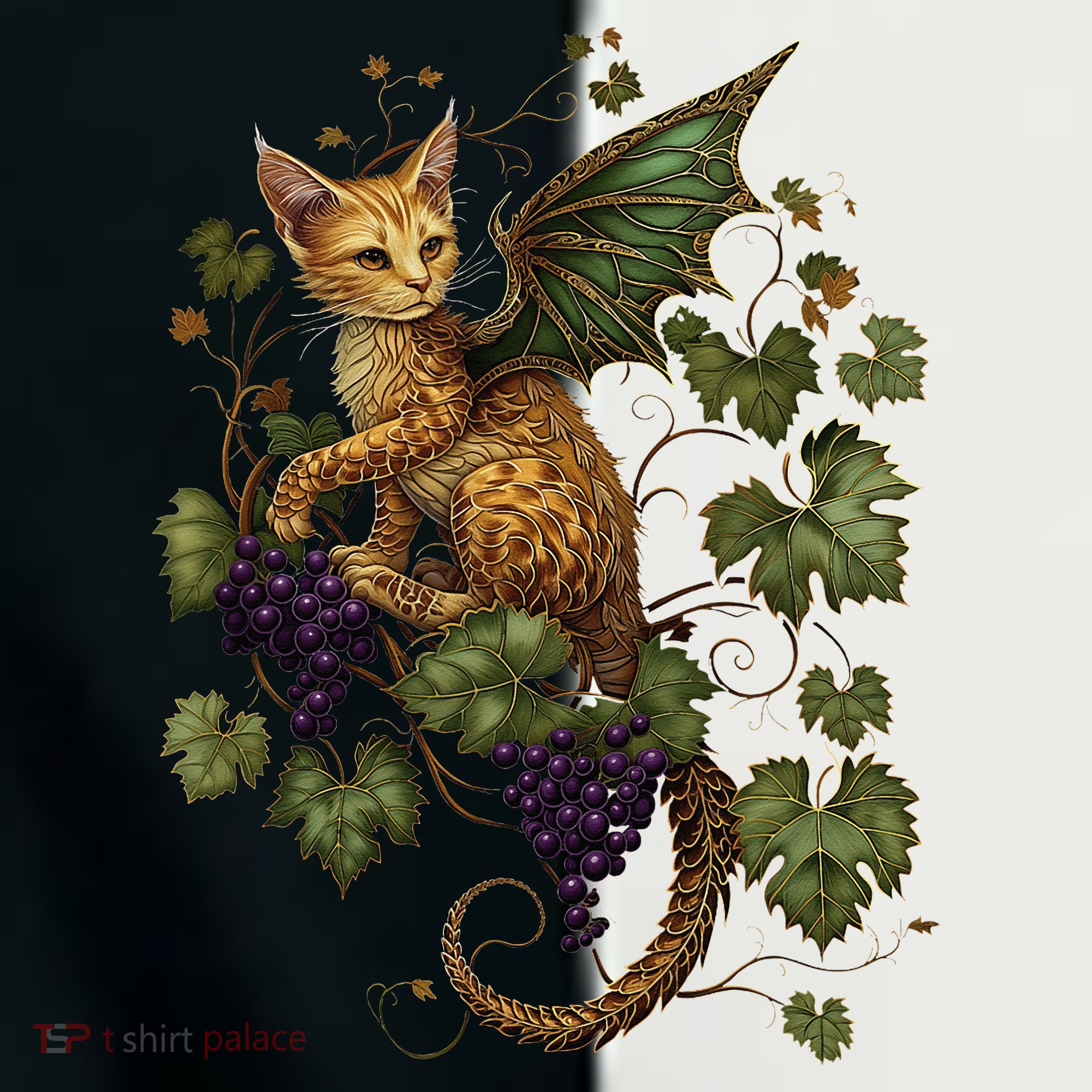 Mystical Orange Tabby Dragon Cat Fae With Grapevines Toddler Fine Jersey T-Shirt