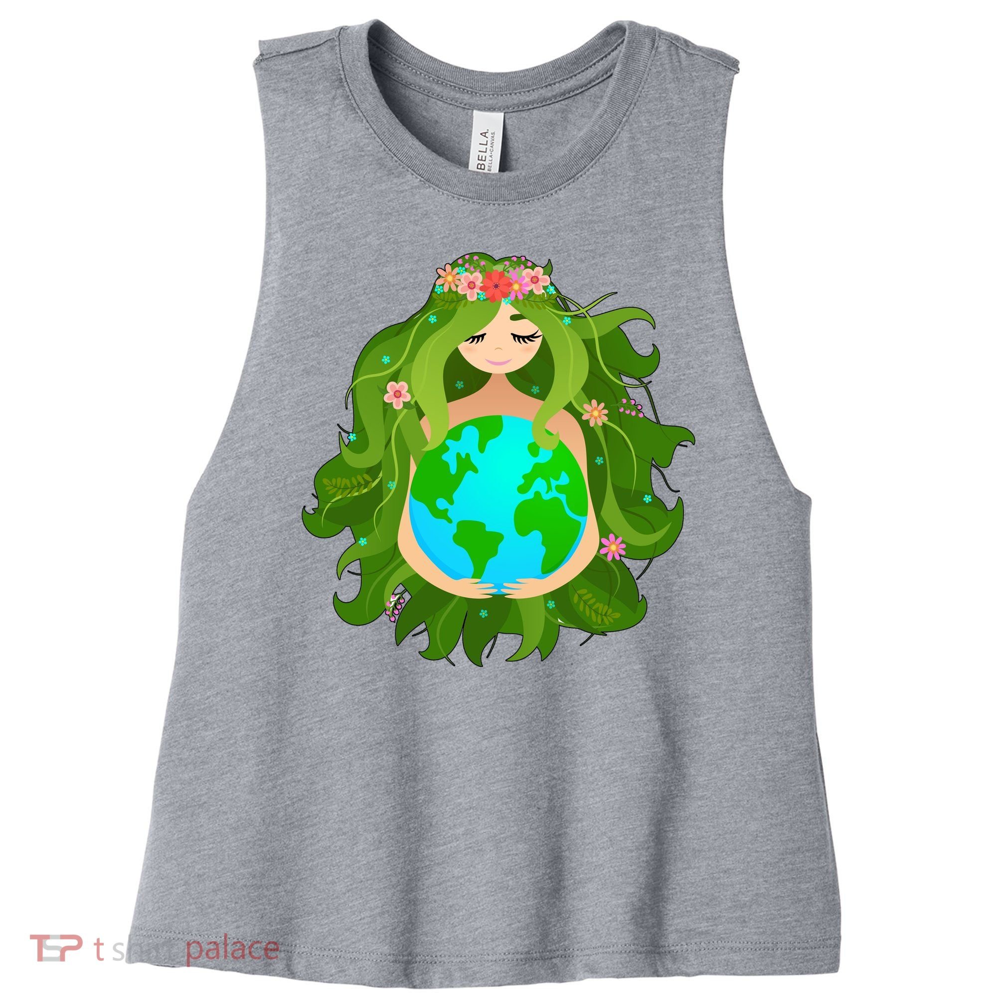 Mother Gaia Earth World Cute Women's Racerback Cropped Tank