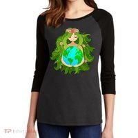 Mother Gaia Earth World Cute Women's Tri-Blend 3/4-Sleeve Raglan Shirt thumb 2