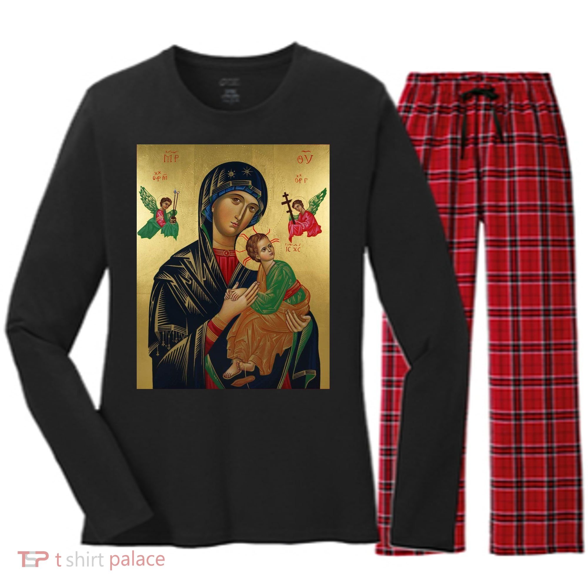 Mother Mary And Jesus Women's Long Sleeve Flannel Pajama Set 