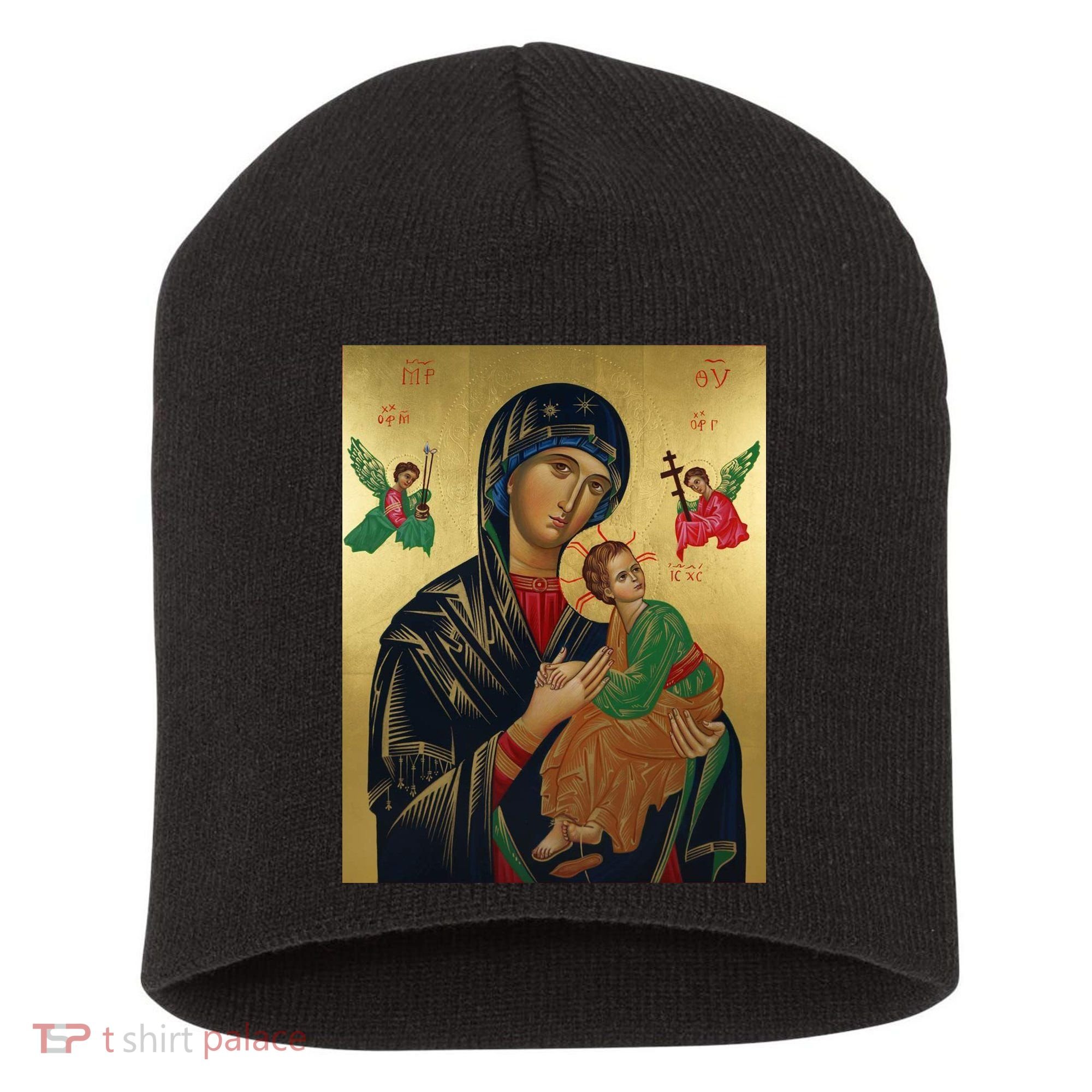 Mother Mary And Jesus Short Acrylic Beanie