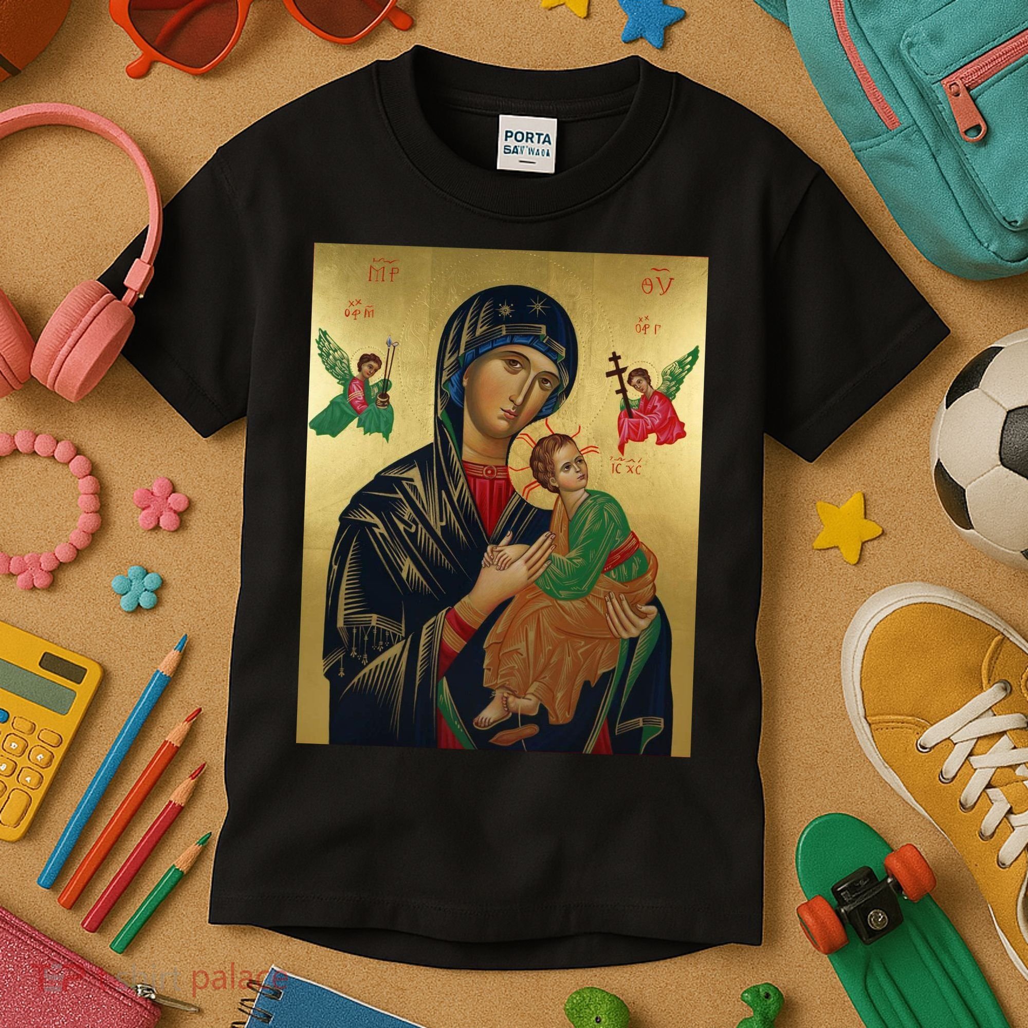 Mother Mary And Jesus Kids T-Shirt
