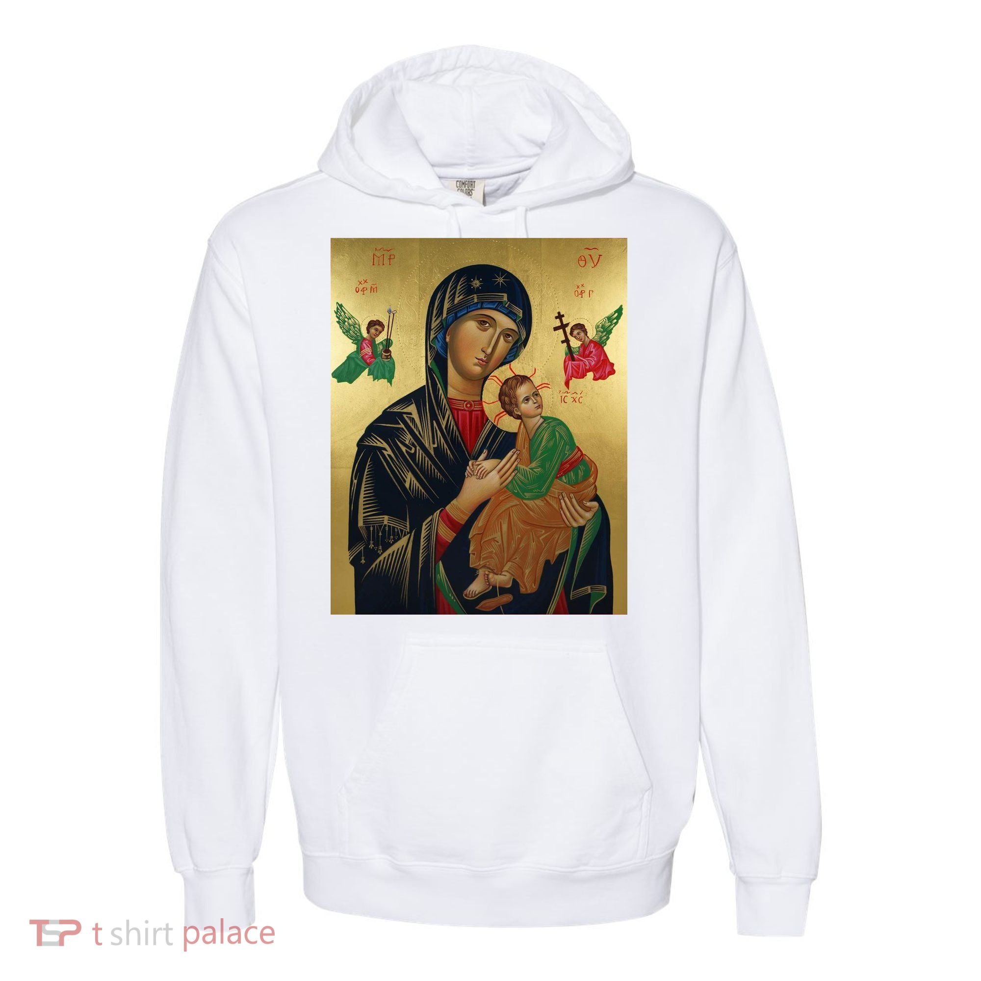 Mother Mary And Jesus Comfort Colors Garment-Dyed Hooded Sweatshirt