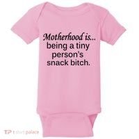 Motherhood Is Being A Tiny Person's Snack Baby Bodysuit thumb 0