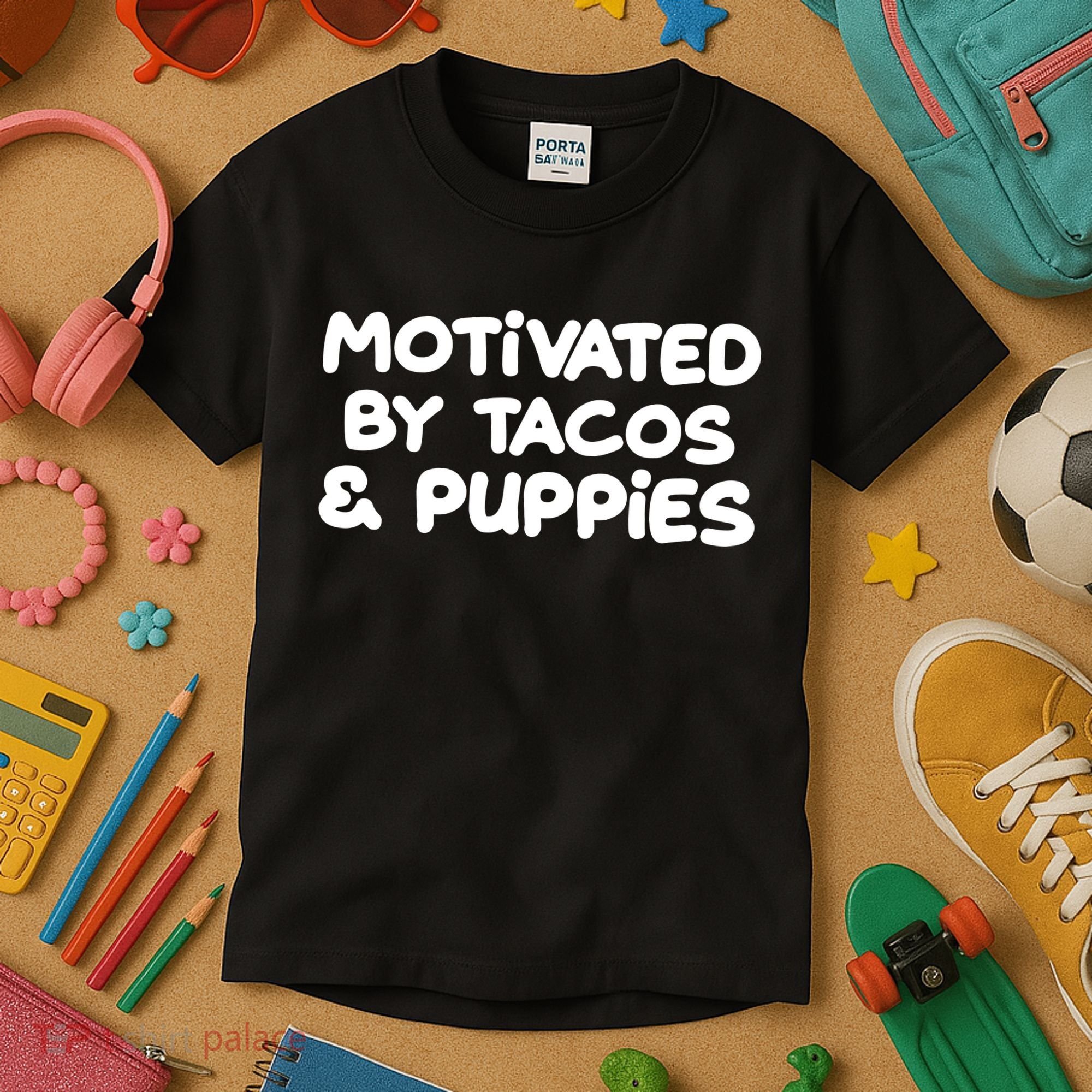 Motivated By Tacos & Puppies Kids T-Shirt