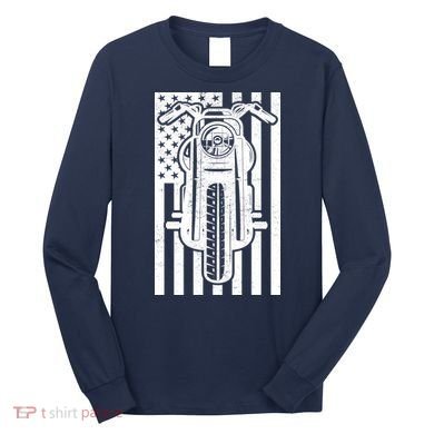 Motorcycle Biker USA Flag Long Sleeve Shirt