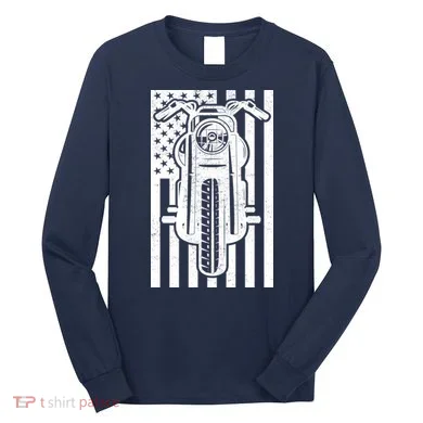 Motorcycle Biker USA Flag Long Sleeve Shirt