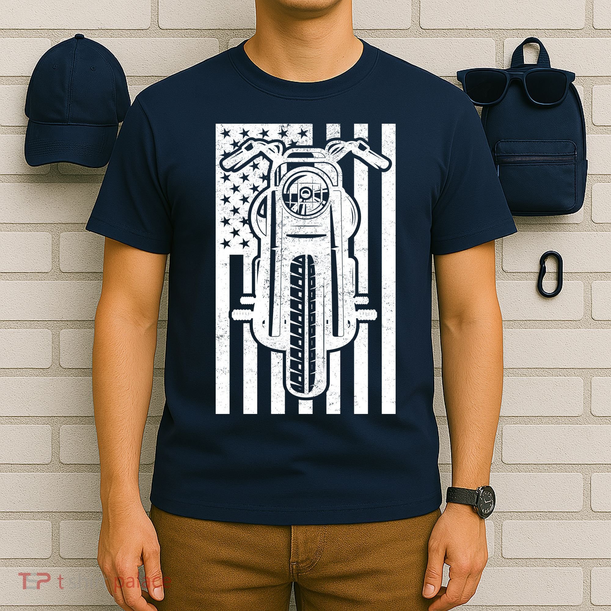 Motorcycle Biker USA Flag T-Shirt