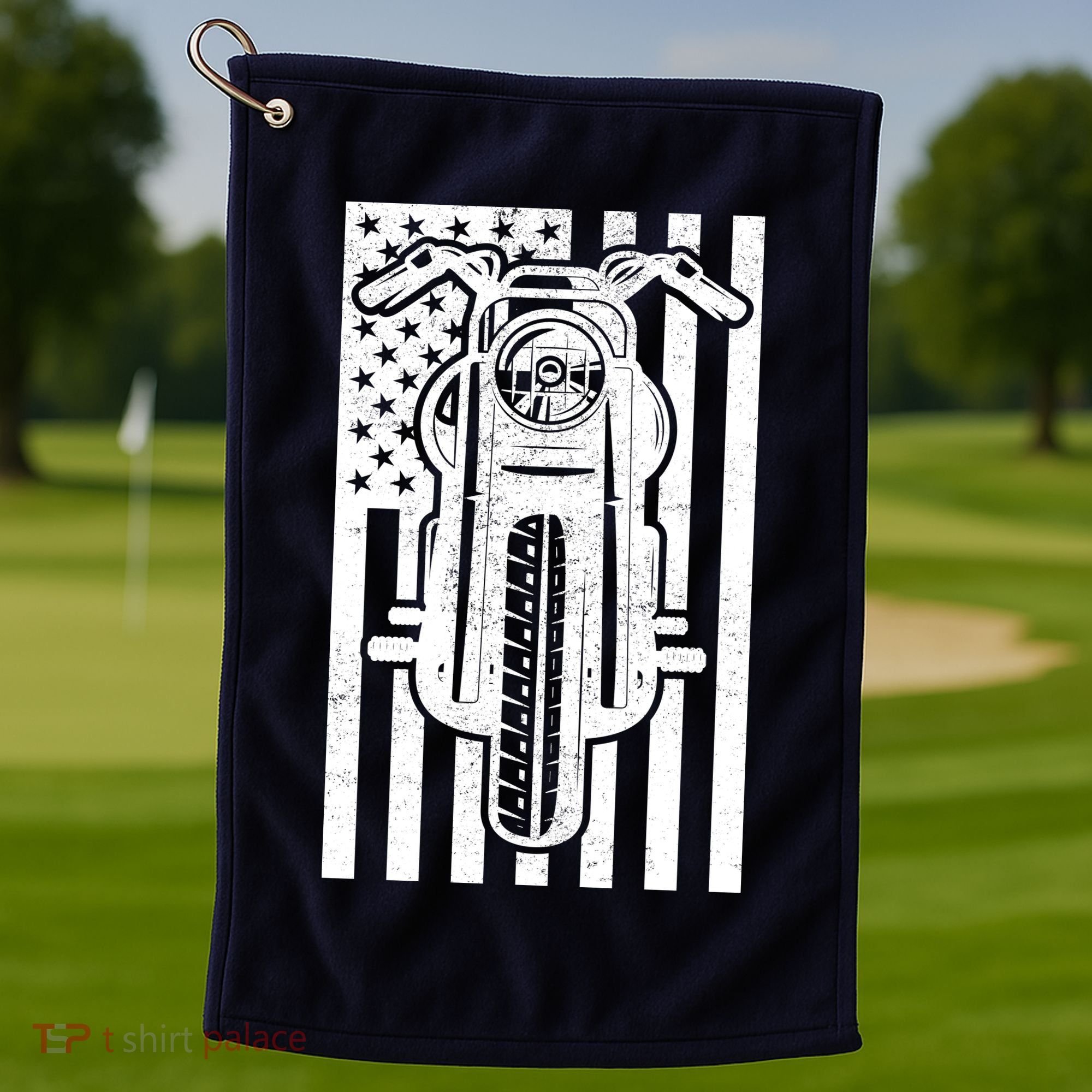 Motorcycle Biker USA Flag Golf Towel