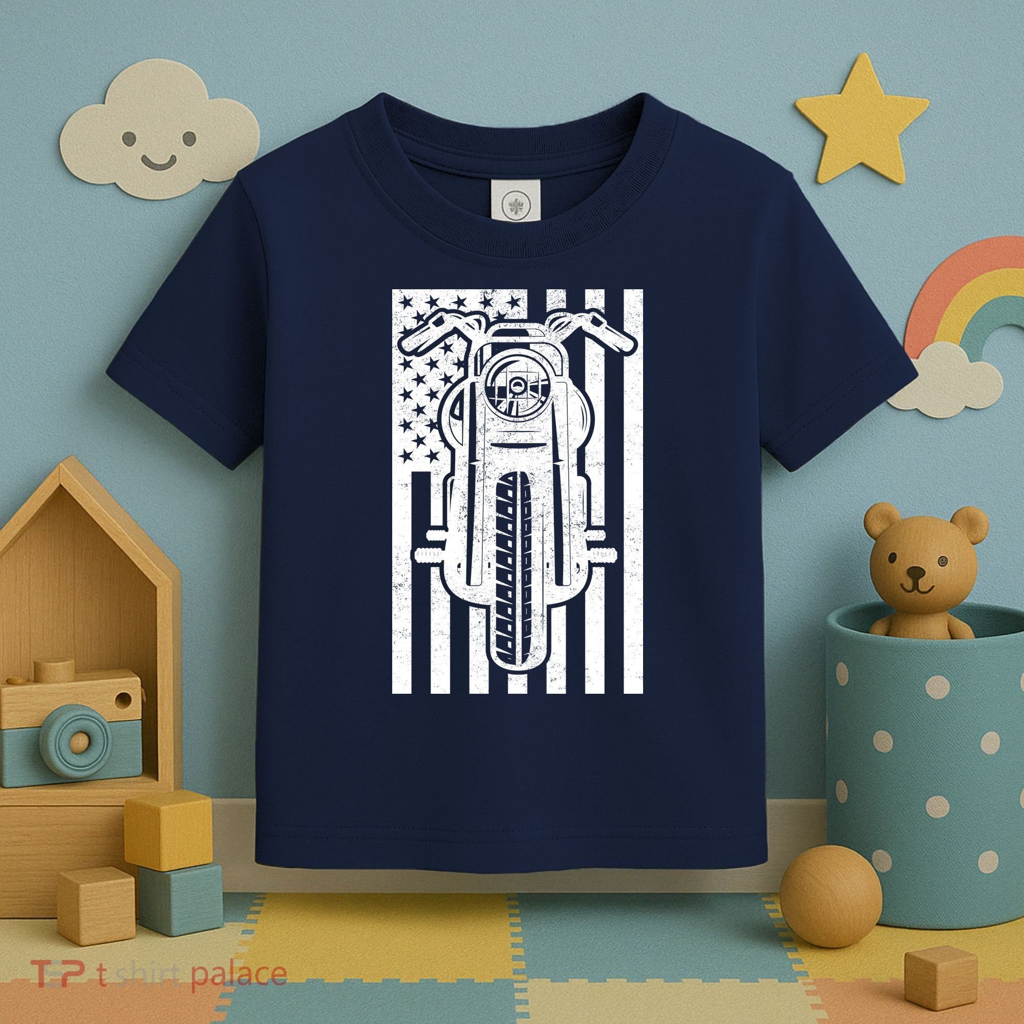 Motorcycle Biker USA Flag Toddler T-Shirt