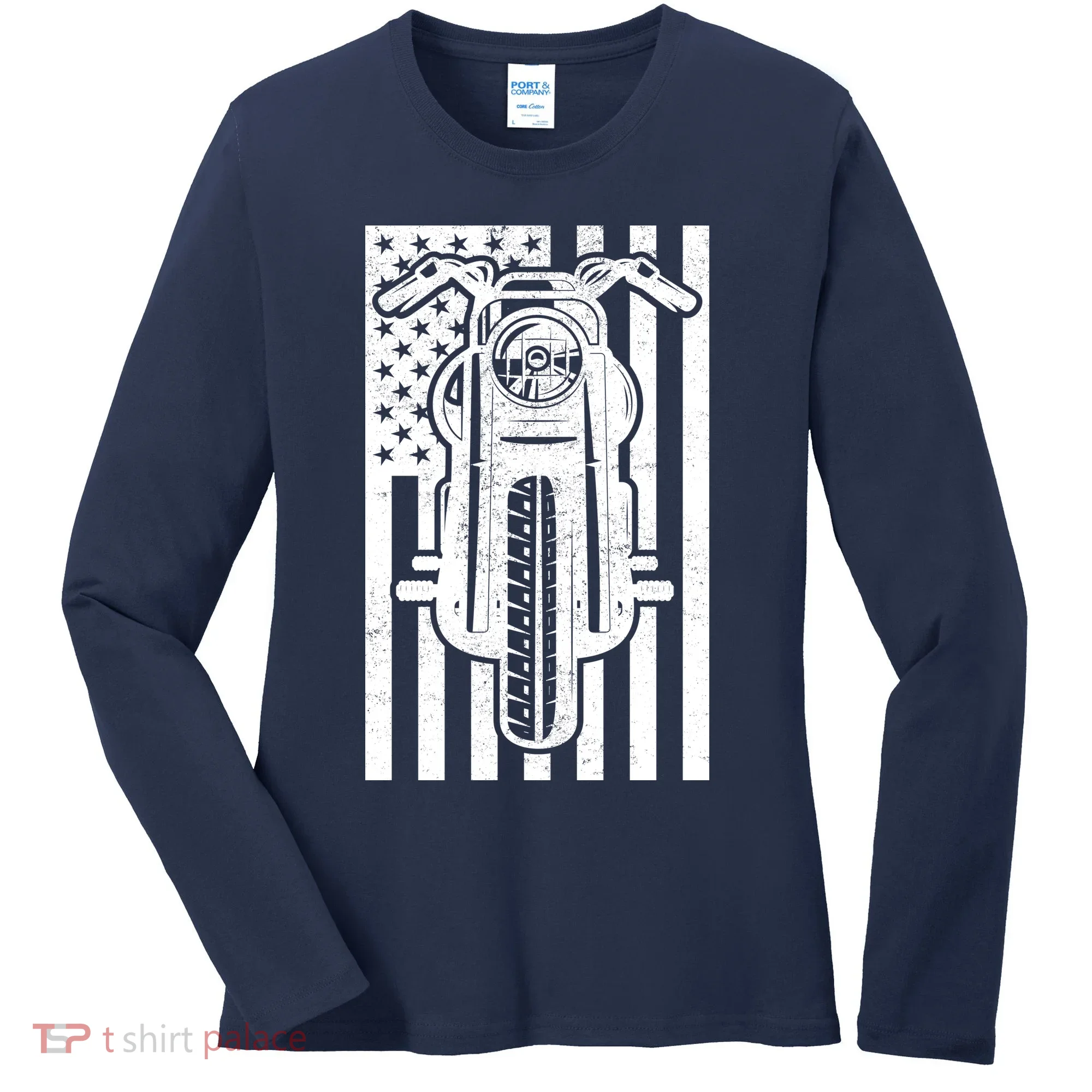Motorcycle Biker USA Flag Women's Long Sleeve Shirt