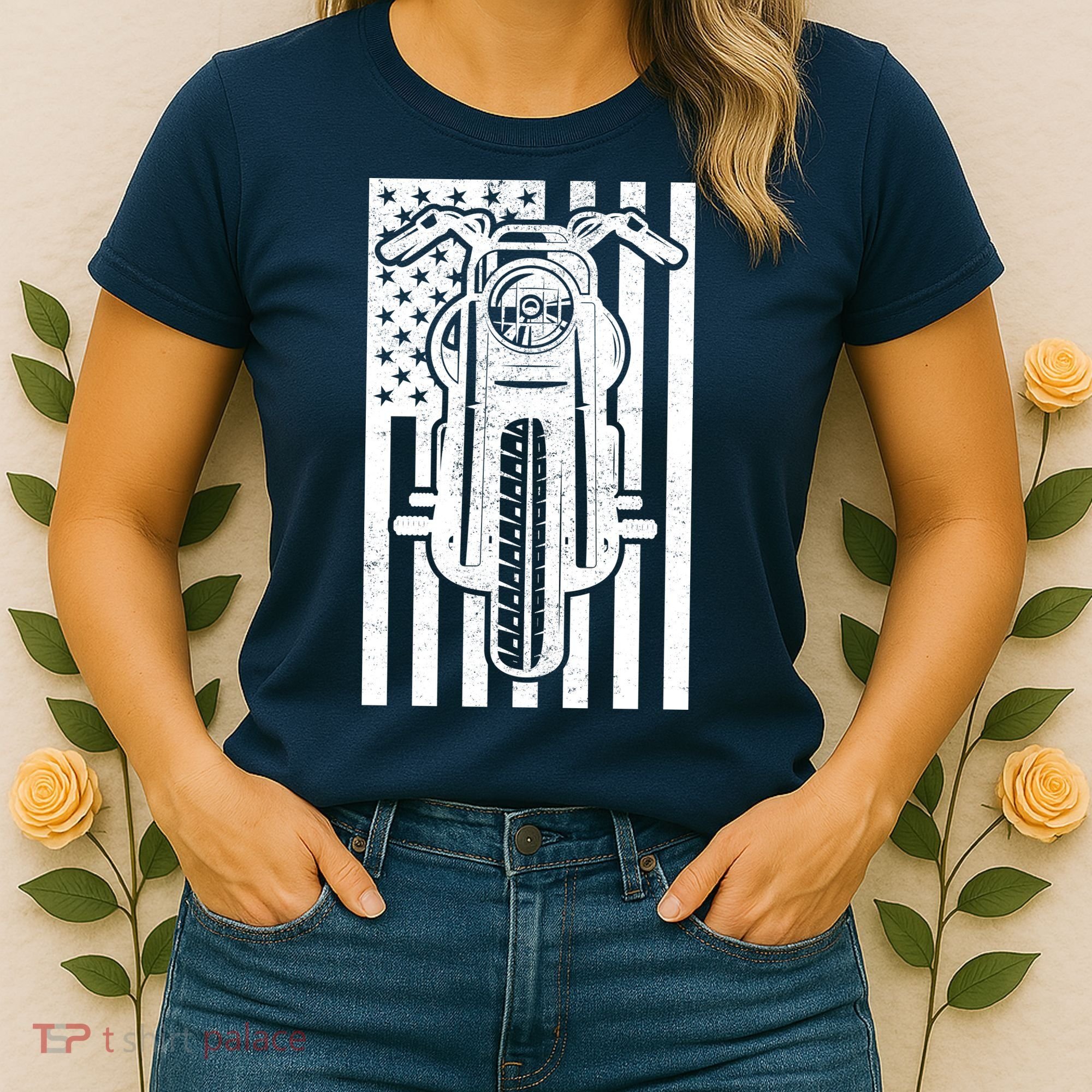 Motorcycle Biker USA Flag Women's T-Shirt