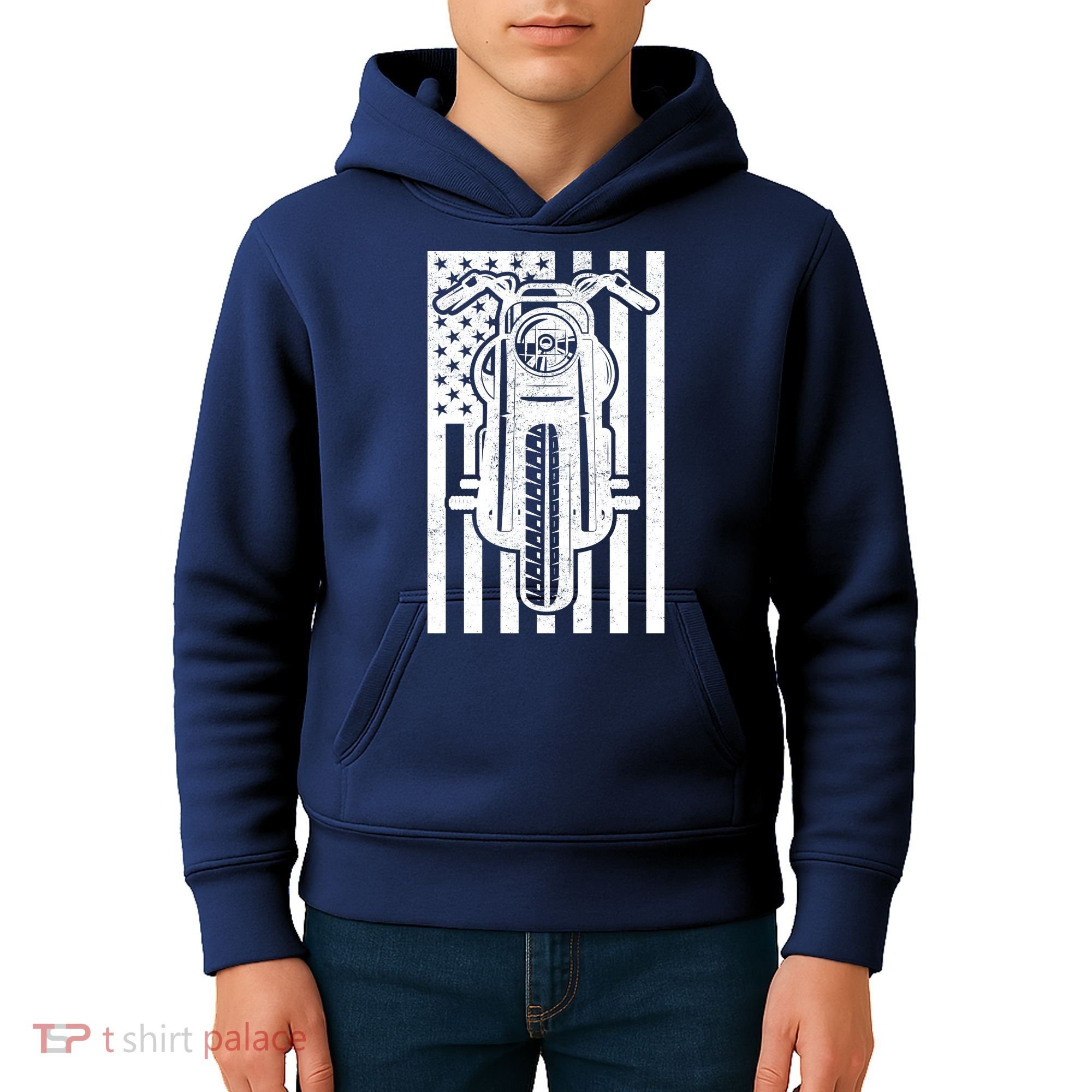 Motorcycle Biker USA Flag Kids Hoodie