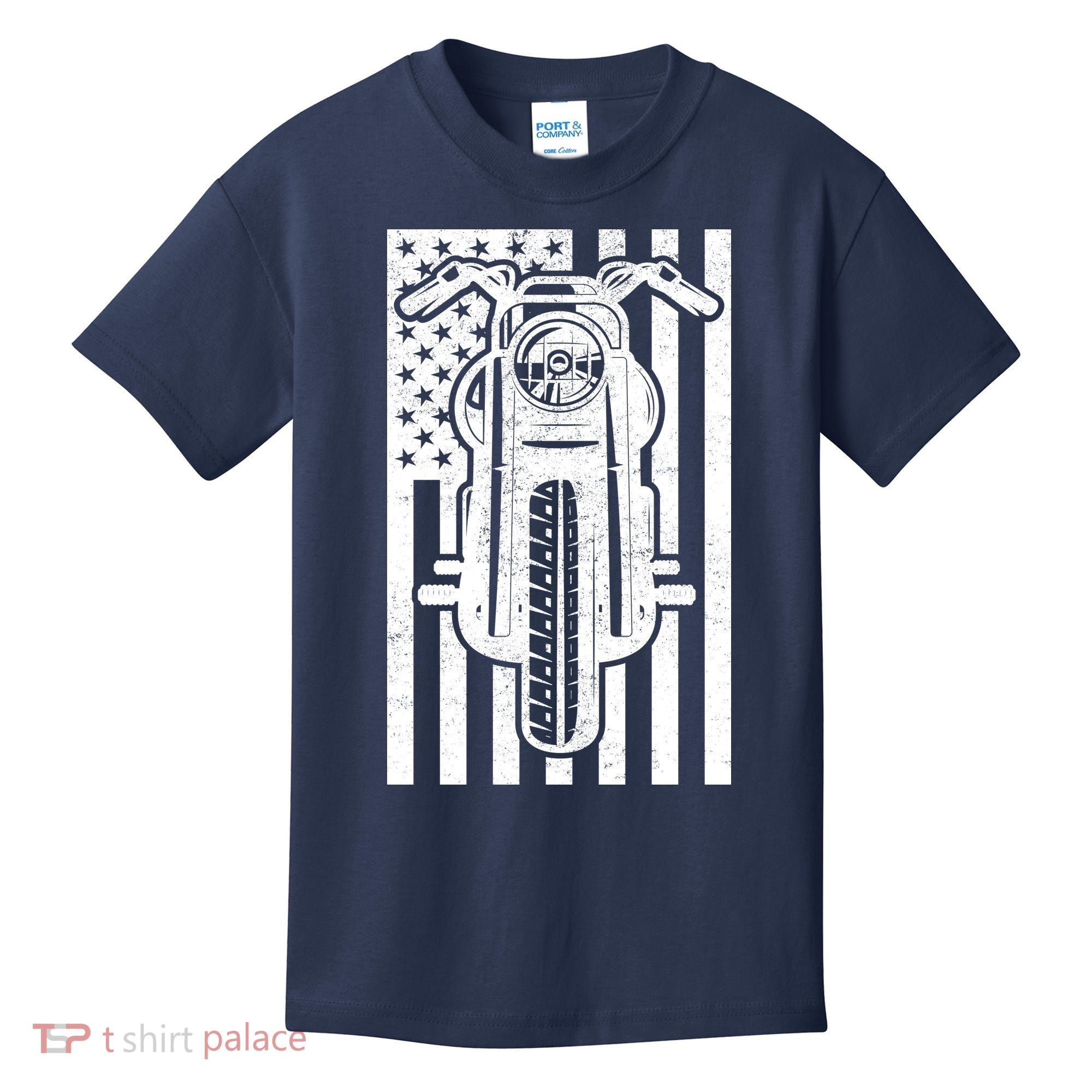 Motorcycle Biker USA Flag Kids T-Shirt