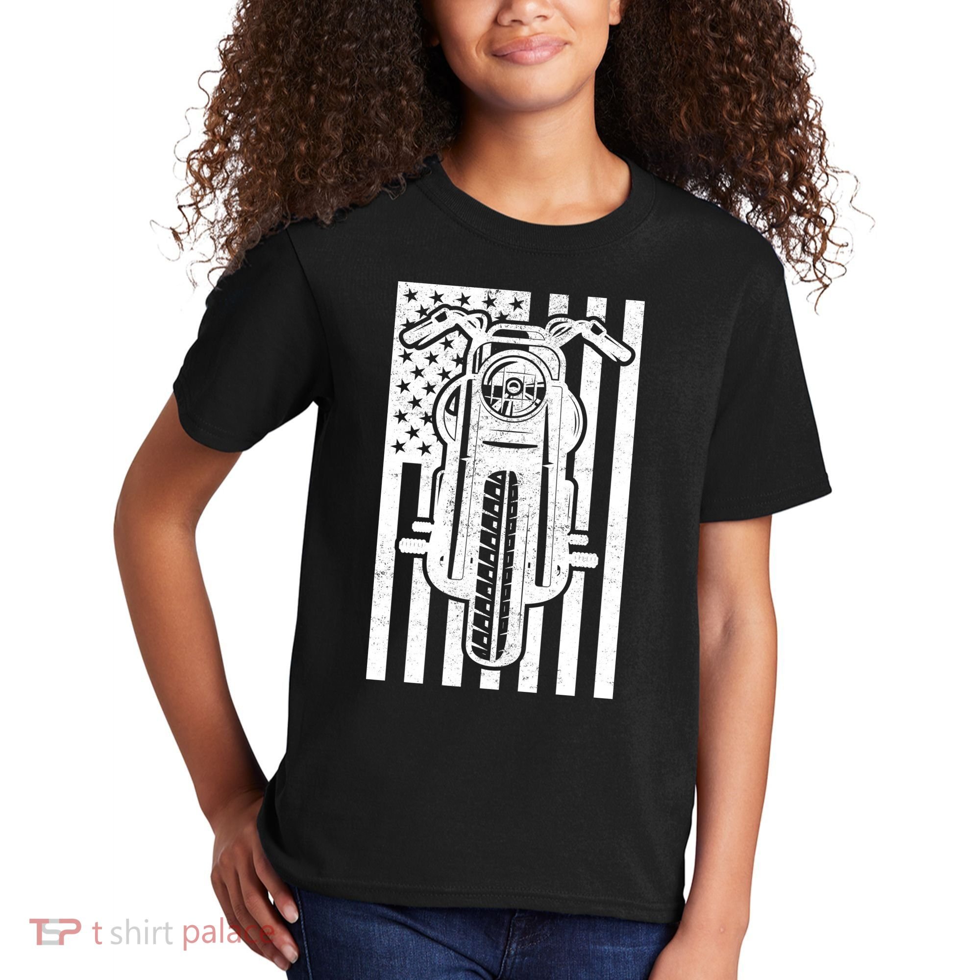 Motorcycle Biker USA Flag Kids T-Shirt