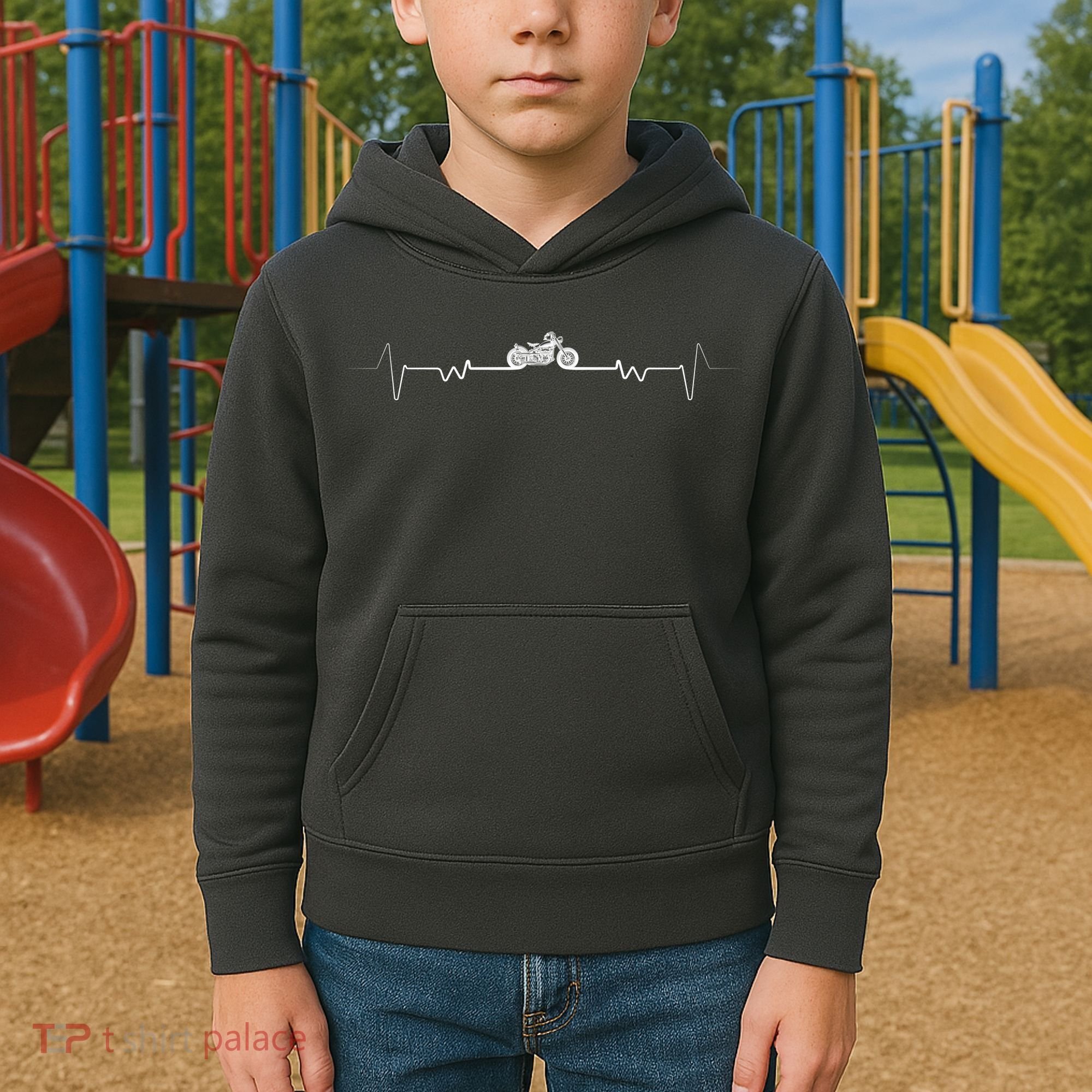 Motorcycle Heartbeat Pulse Biker Kids Hoodie