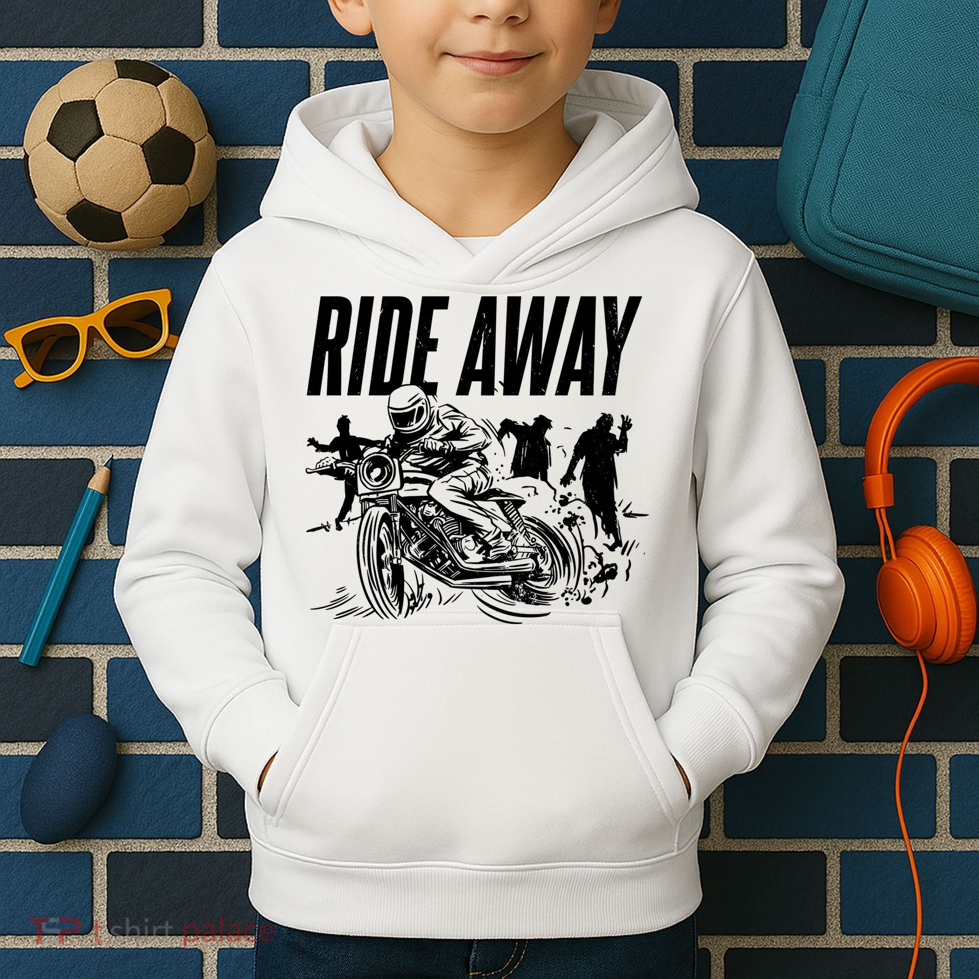 Motorcycle Zombies Ride Away Kids Hoodie