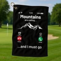 Mountains Are Calling Funny Nature Design Golf Towel thumb 1