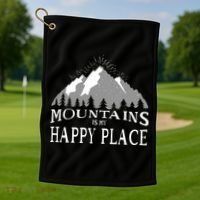 Mountains Is My Happy Place Golf Towel thumb 1