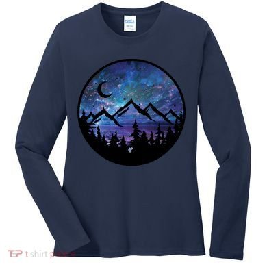 Mountains Star Night Sky Women's Long Sleeve Shirt