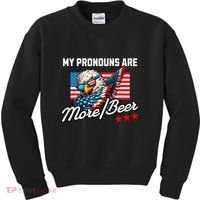 My Pronouns Are More Beer Usa Eagle American Kids Sweatshirt thumb 0