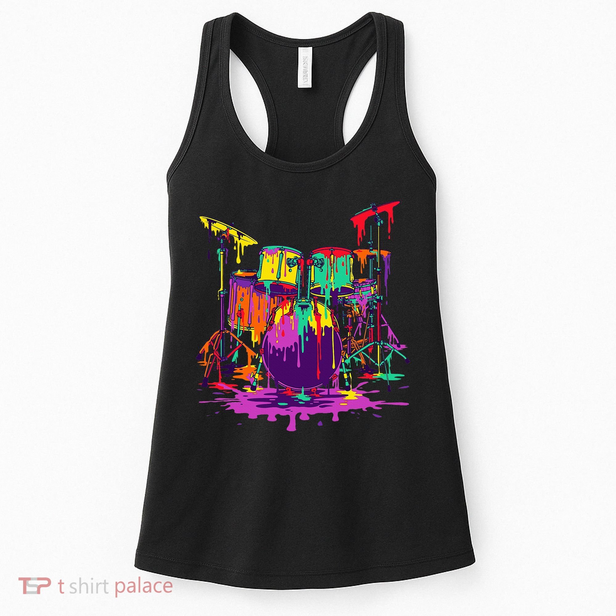 Melting Pop Art Drum Set Funny Drummer Musician Music Outfit Women's Tank Top