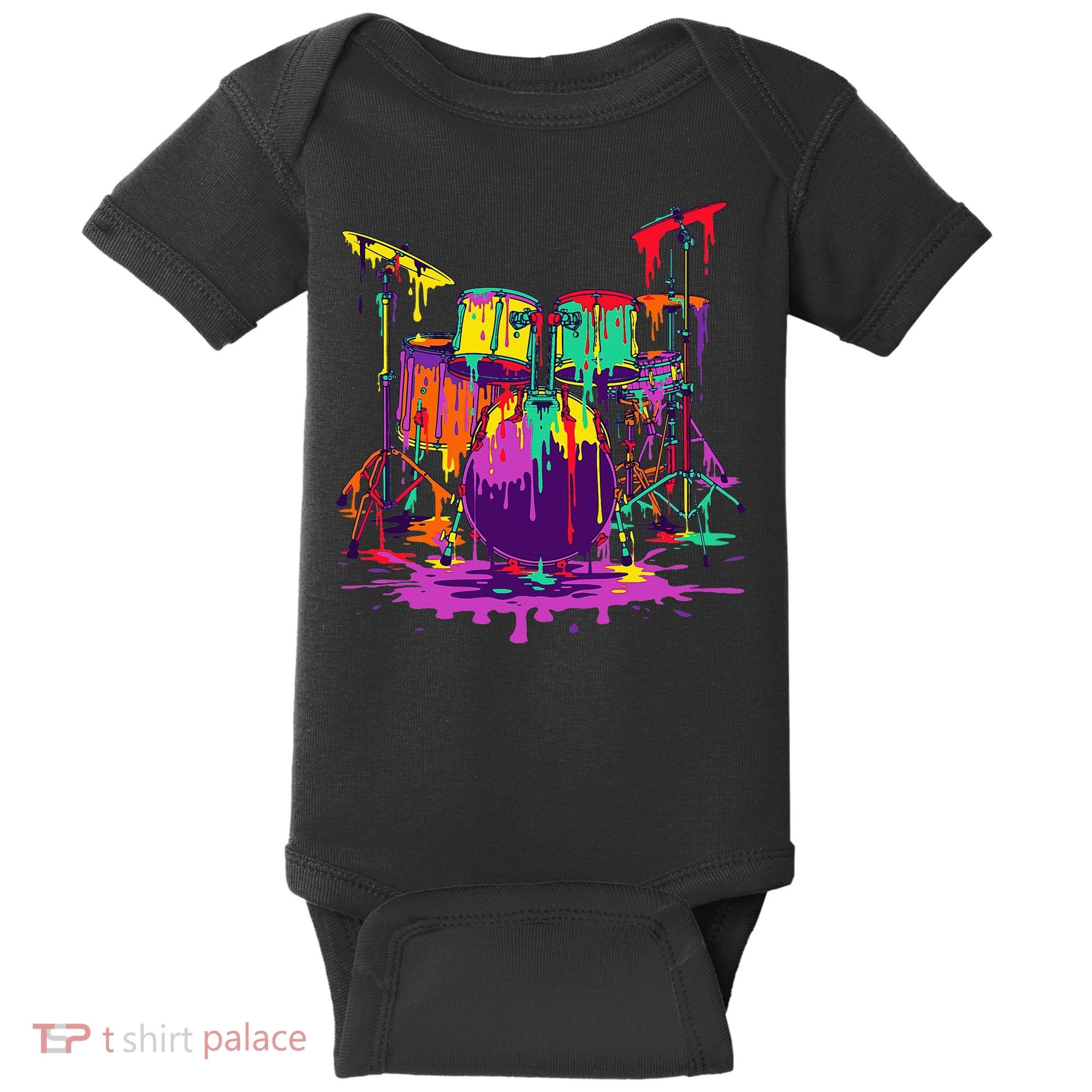 Melting Pop Art Drum Set Funny Drummer Musician Music Outfit Baby Bodysuit
