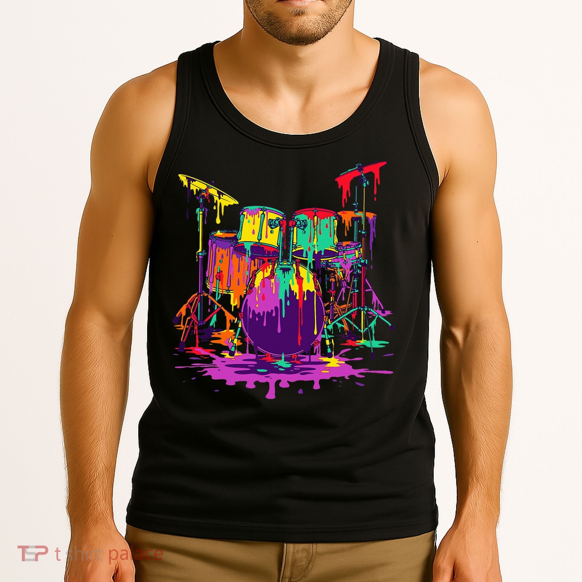 Melting Pop Art Drum Set Funny Drummer Musician Music Outfit Tank Top