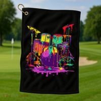 Melting Pop Art Drum Set Funny Drummer Musician Music Outfit Golf Towel thumb 1
