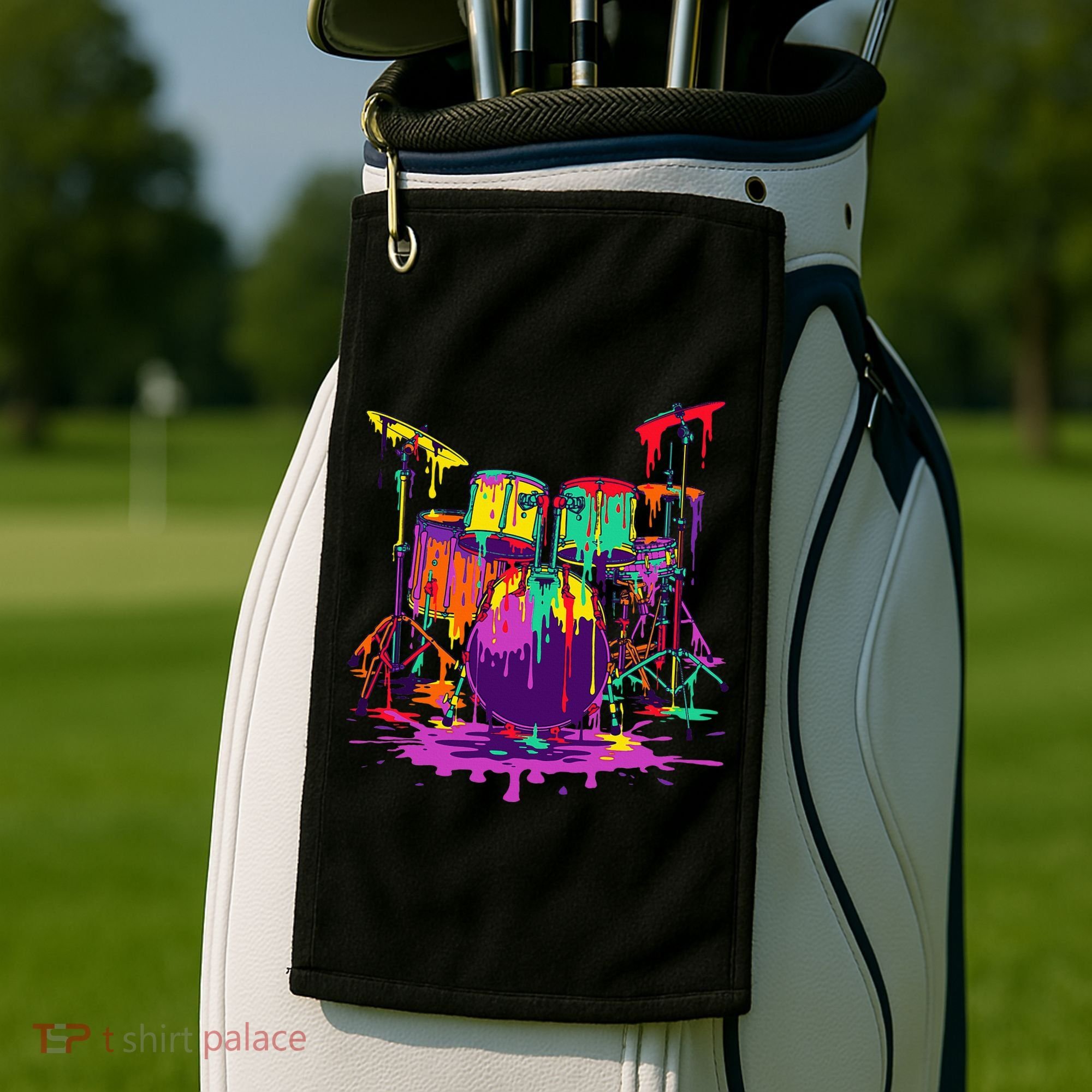 Melting Pop Art Drum Set Funny Drummer Musician Music Outfit Golf Towel