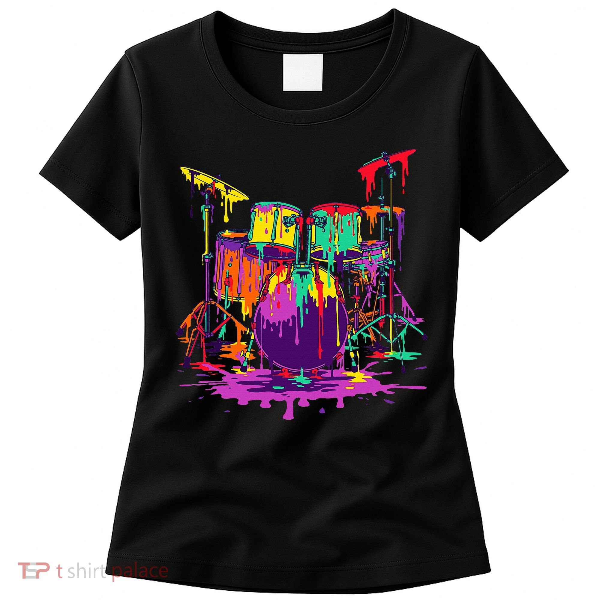 Melting Pop Art Drum Set Funny Drummer Musician Music Outfit Women's T-Shirt