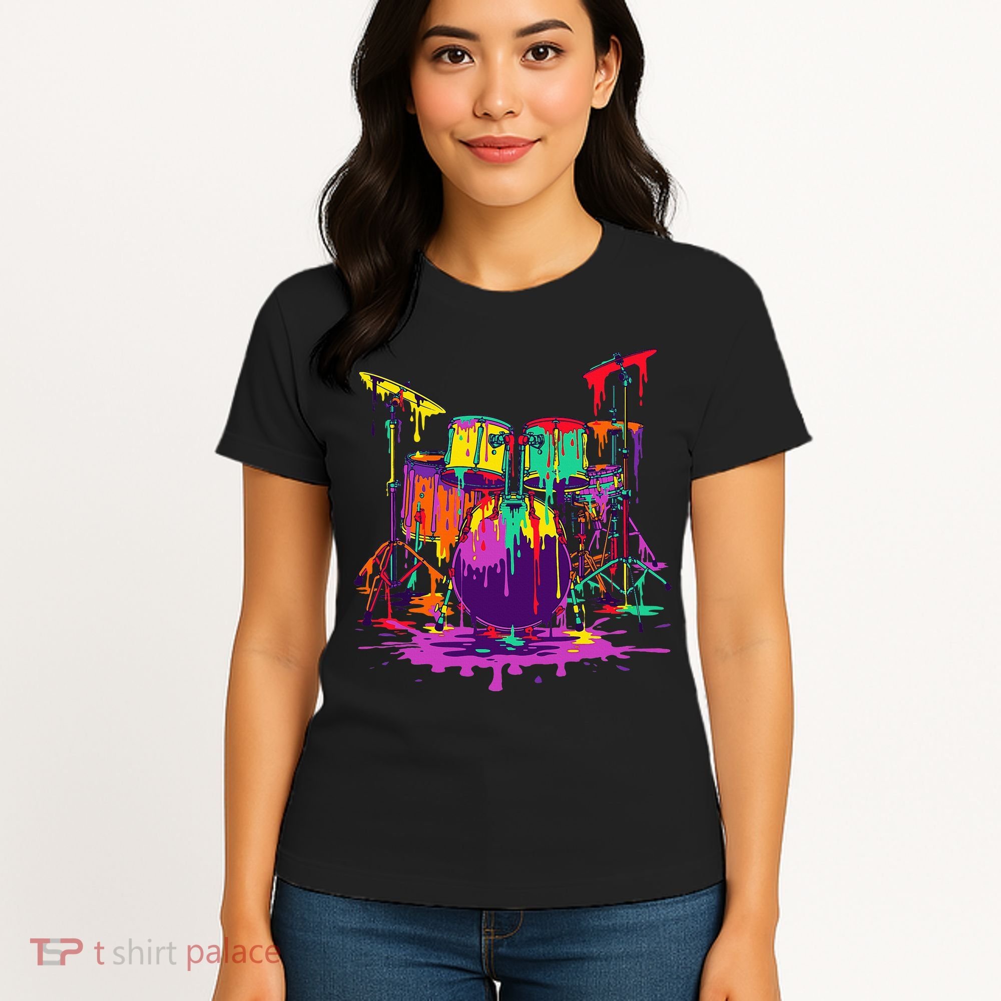 Melting Pop Art Drum Set Funny Drummer Musician Music Outfit Women's T-Shirt
