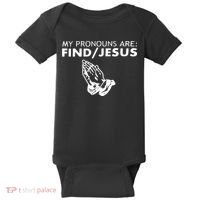 My Pronouns Are Find Jesus Retro Apparel Baby Bodysuit thumb 0