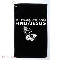 My Pronouns Are Find Jesus Retro Apparel Golf Towel thumb 0