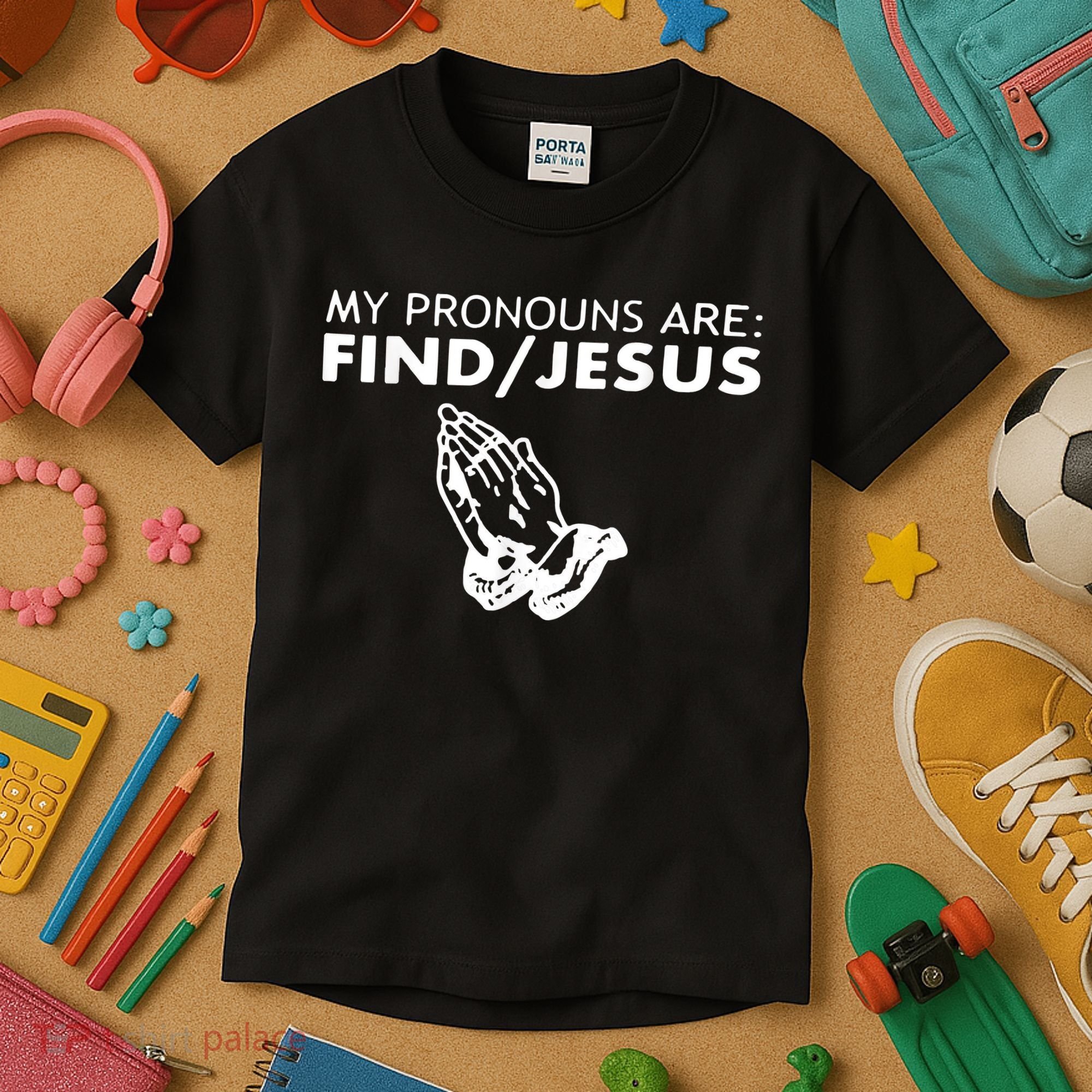 My Pronouns Are Find Jesus Retro Apparel Kids T-Shirt