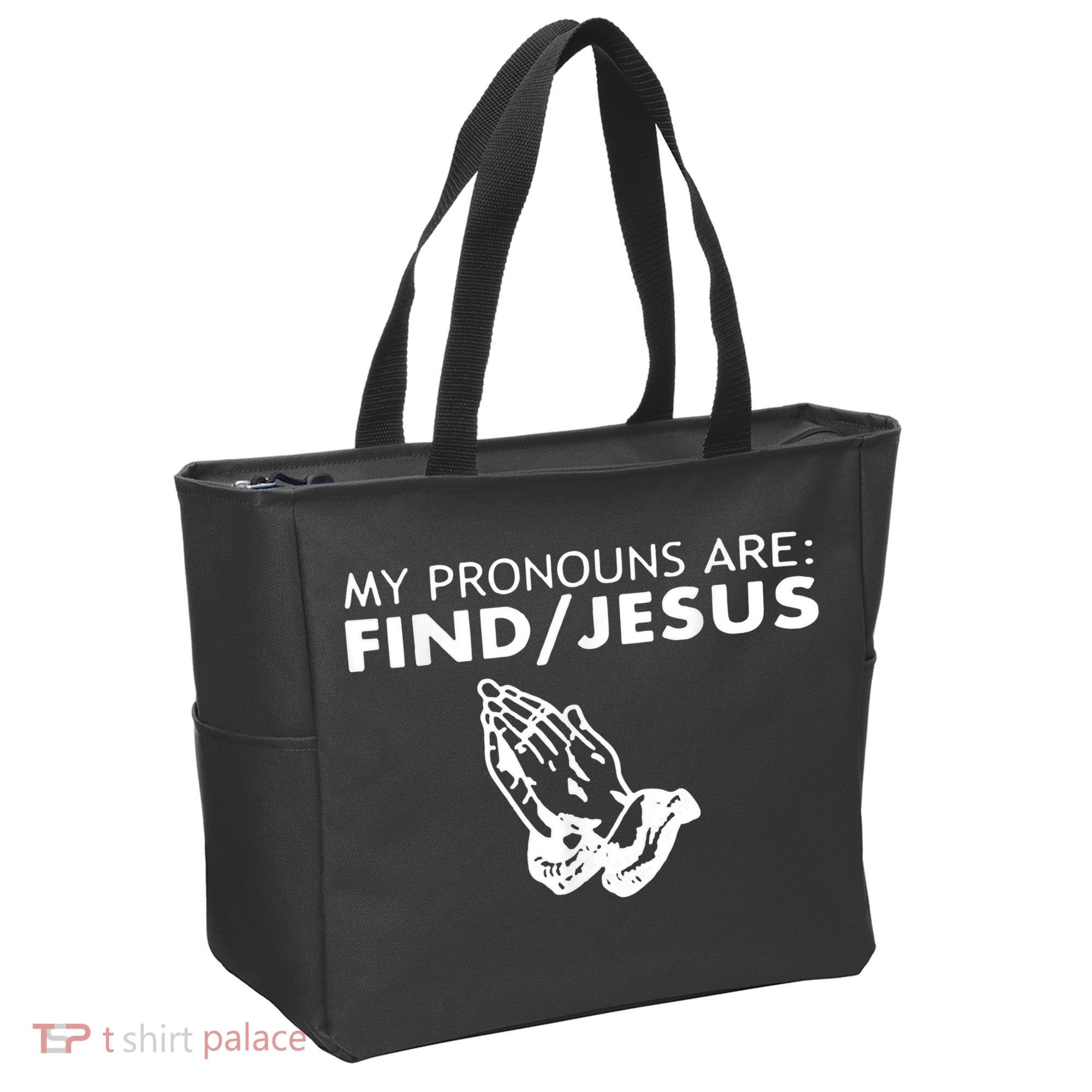 My Pronouns Are Find Jesus Retro Apparel Tote Bag