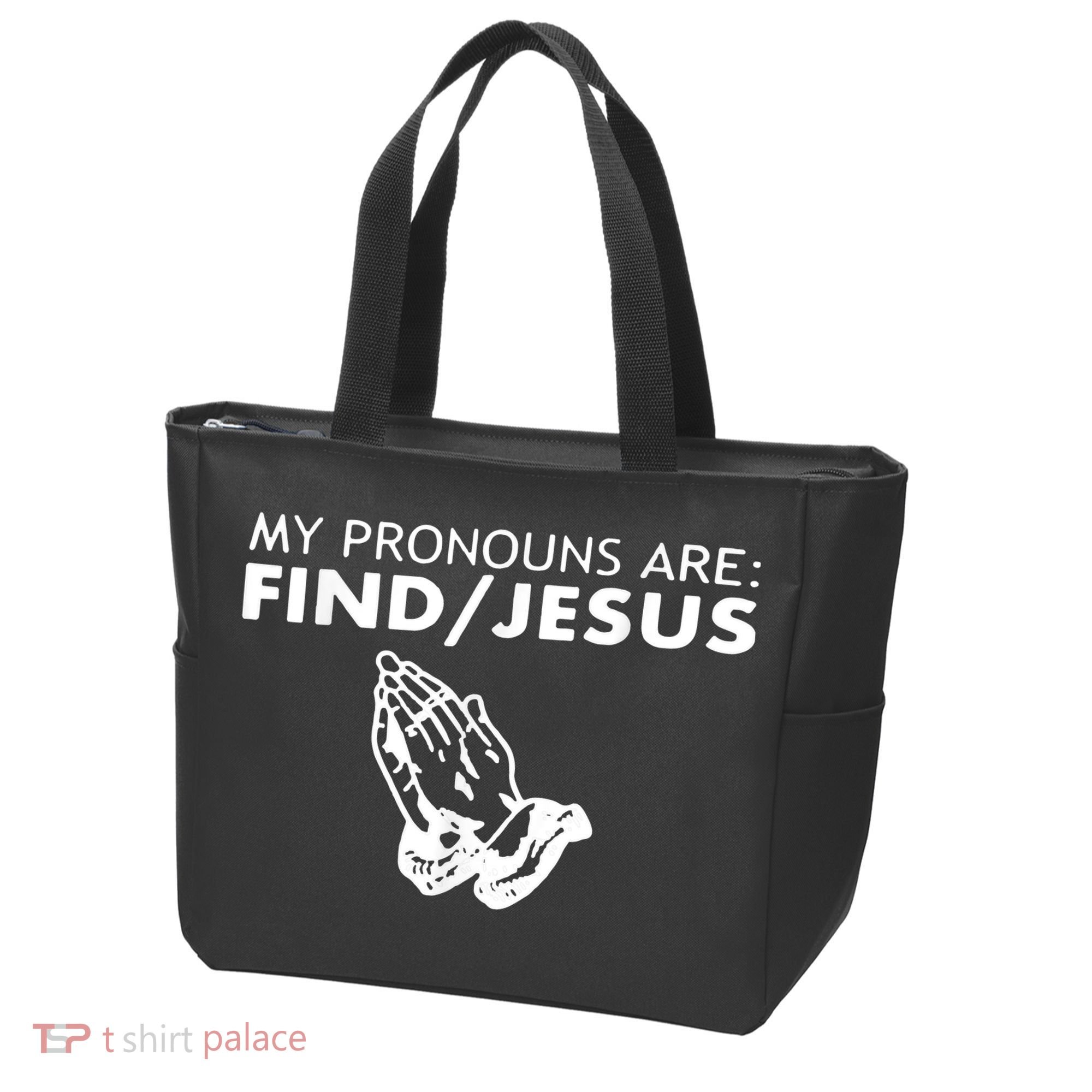 My Pronouns Are Find Jesus Retro Apparel Tote Bag
