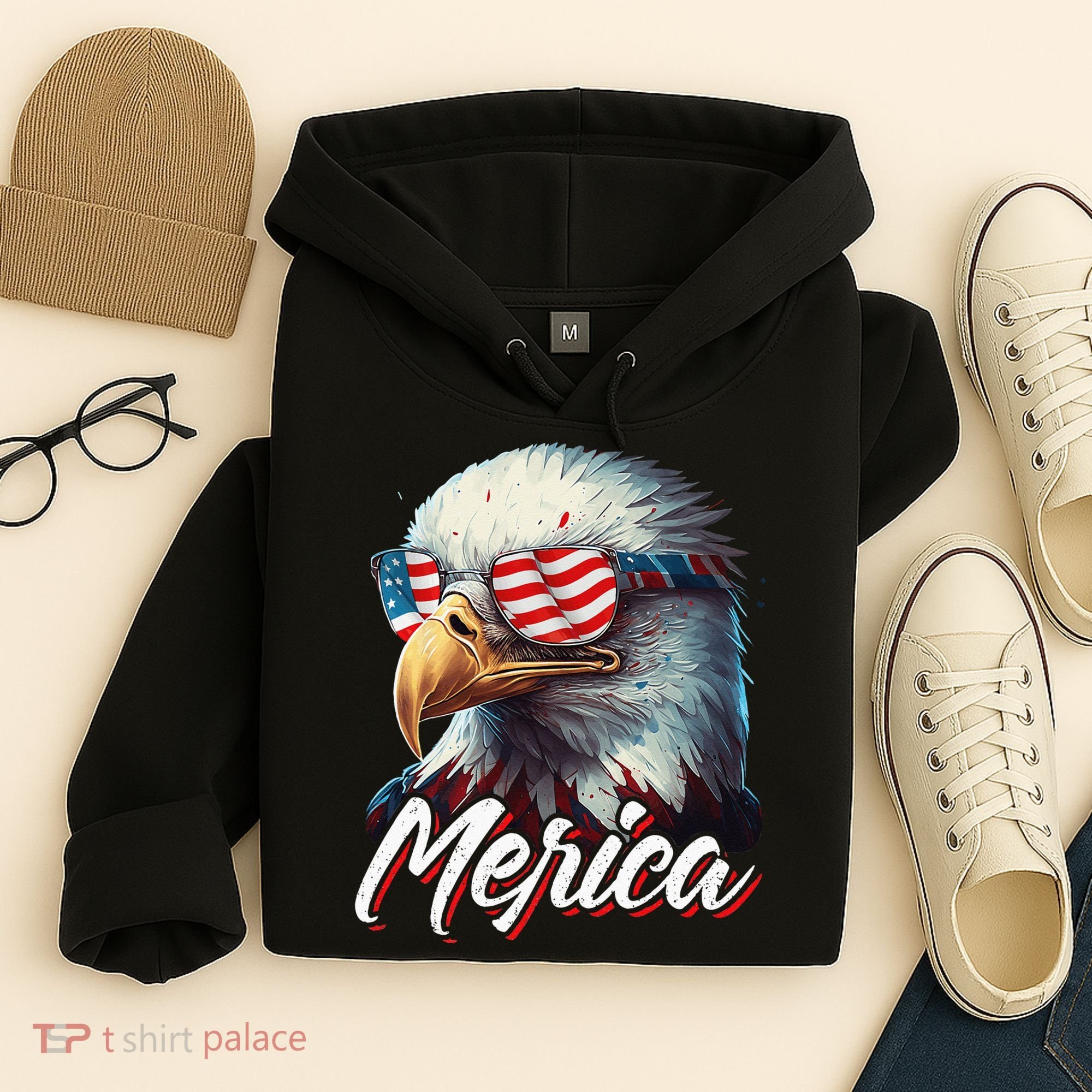 Merica Patriotic American Bald Eagle Funny 4th of July Hoodie