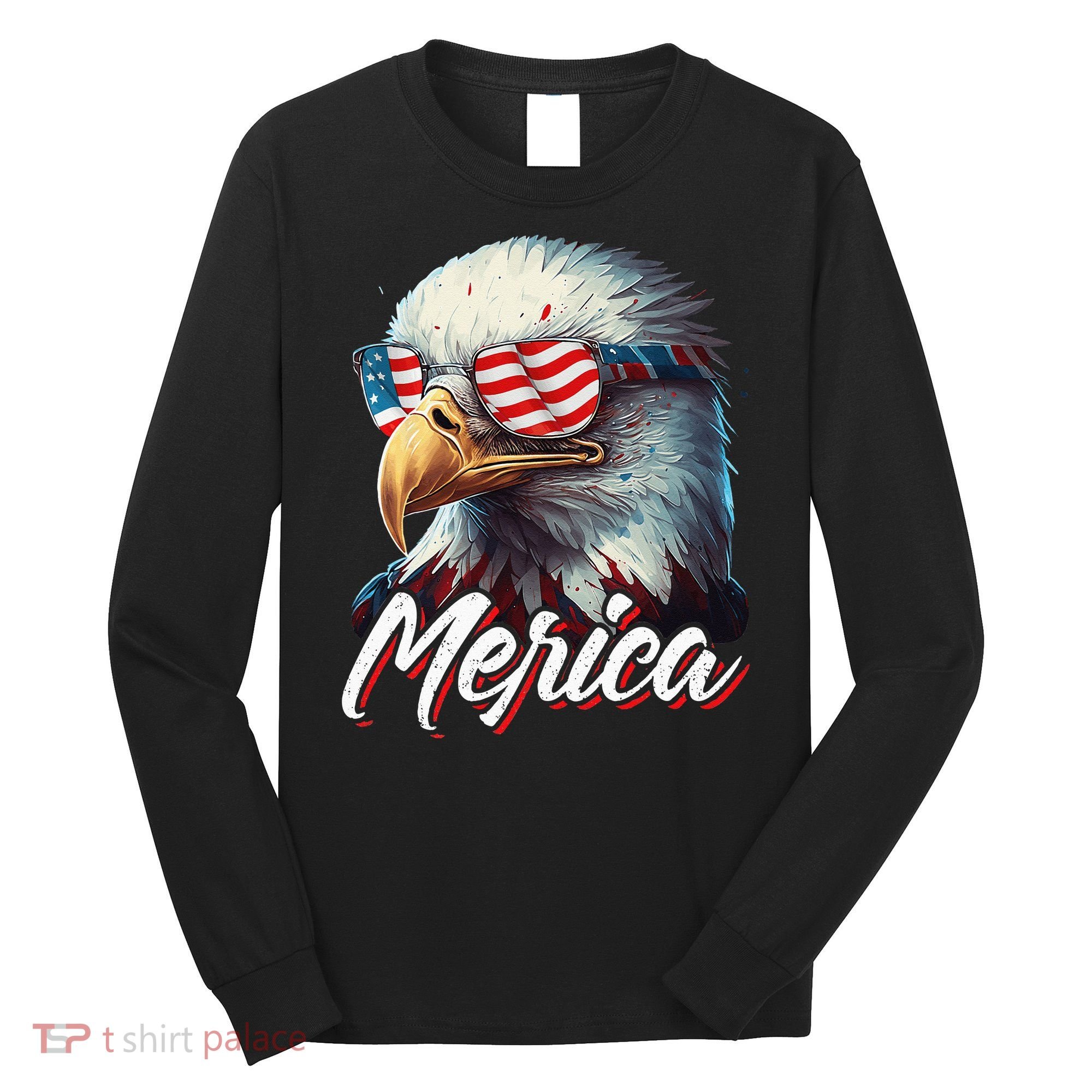 Merica Patriotic American Bald Eagle Funny 4th of July Long Sleeve Shirt
