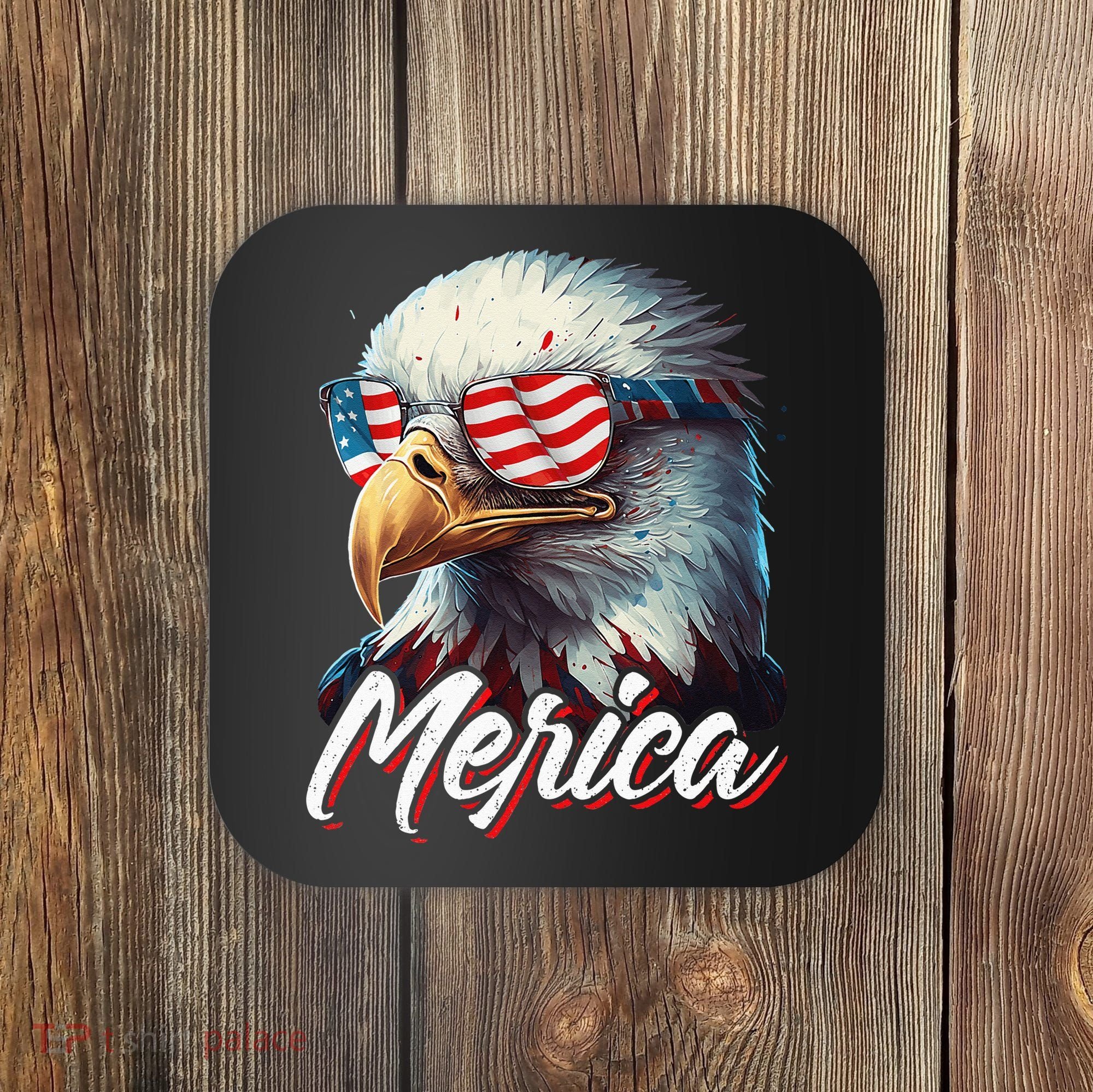 Merica Patriotic American Bald Eagle Funny 4th of July Coaster