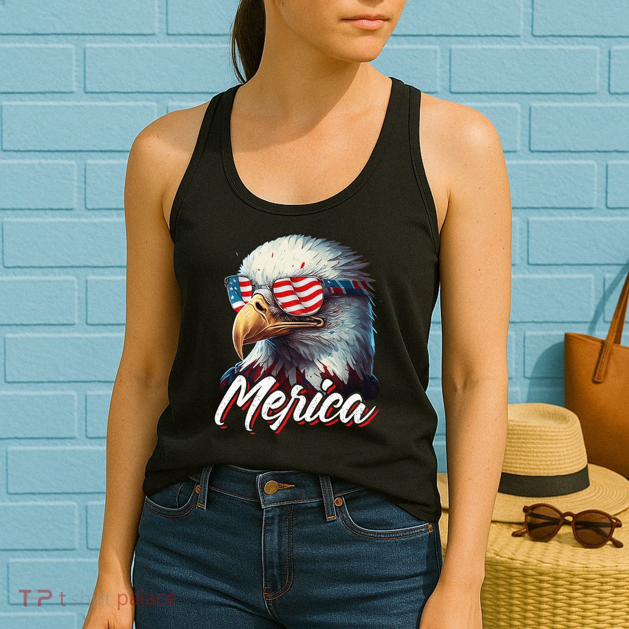 Merica Patriotic American Bald Eagle Funny 4th of July Women's Tank Top