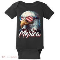 Merica Patriotic American Bald Eagle Funny 4th of July Baby Bodysuit thumb 0