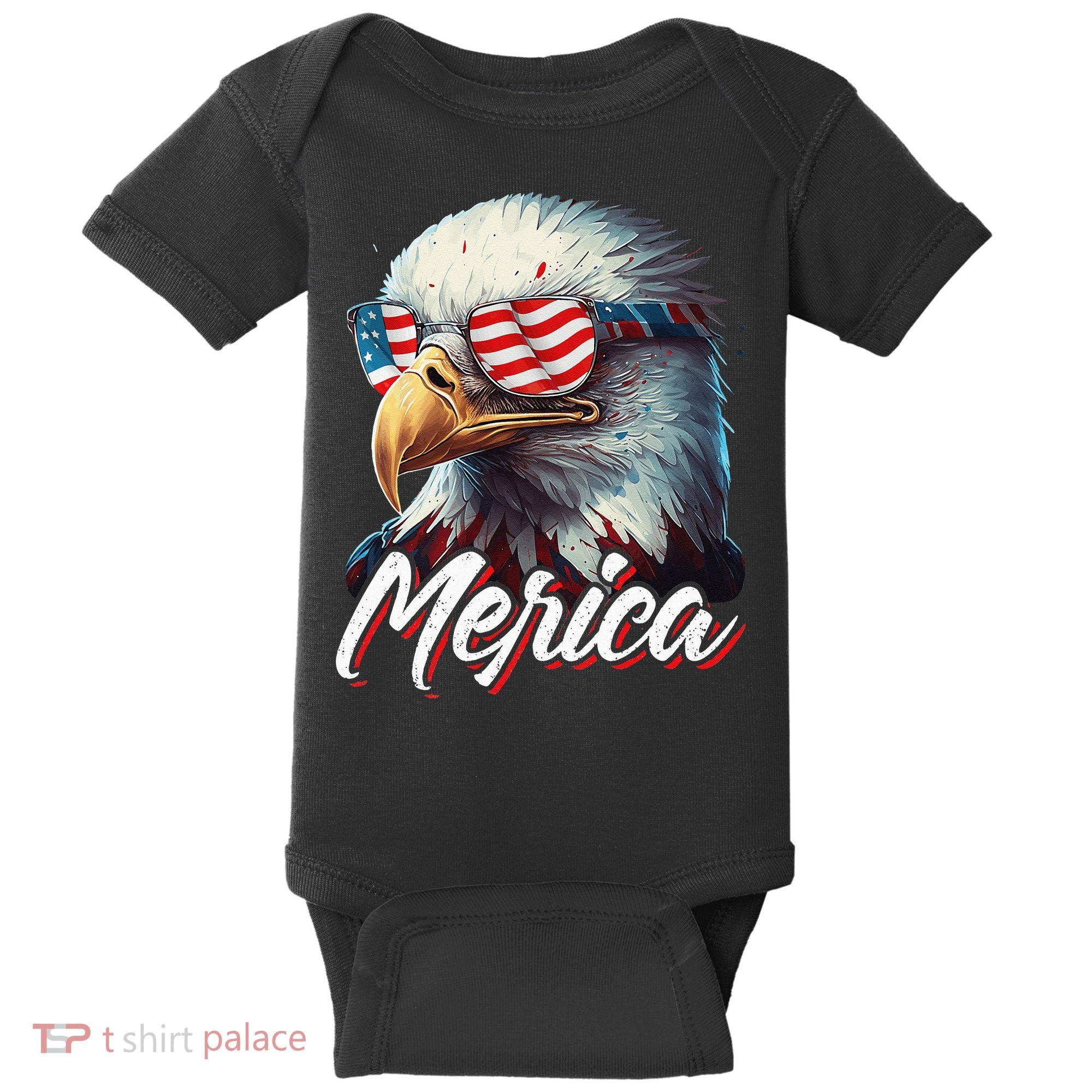 Merica Patriotic American Bald Eagle Funny 4th of July Baby Bodysuit