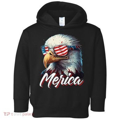 Merica Patriotic American Bald Eagle Funny 4th of July Toddler Hoodie