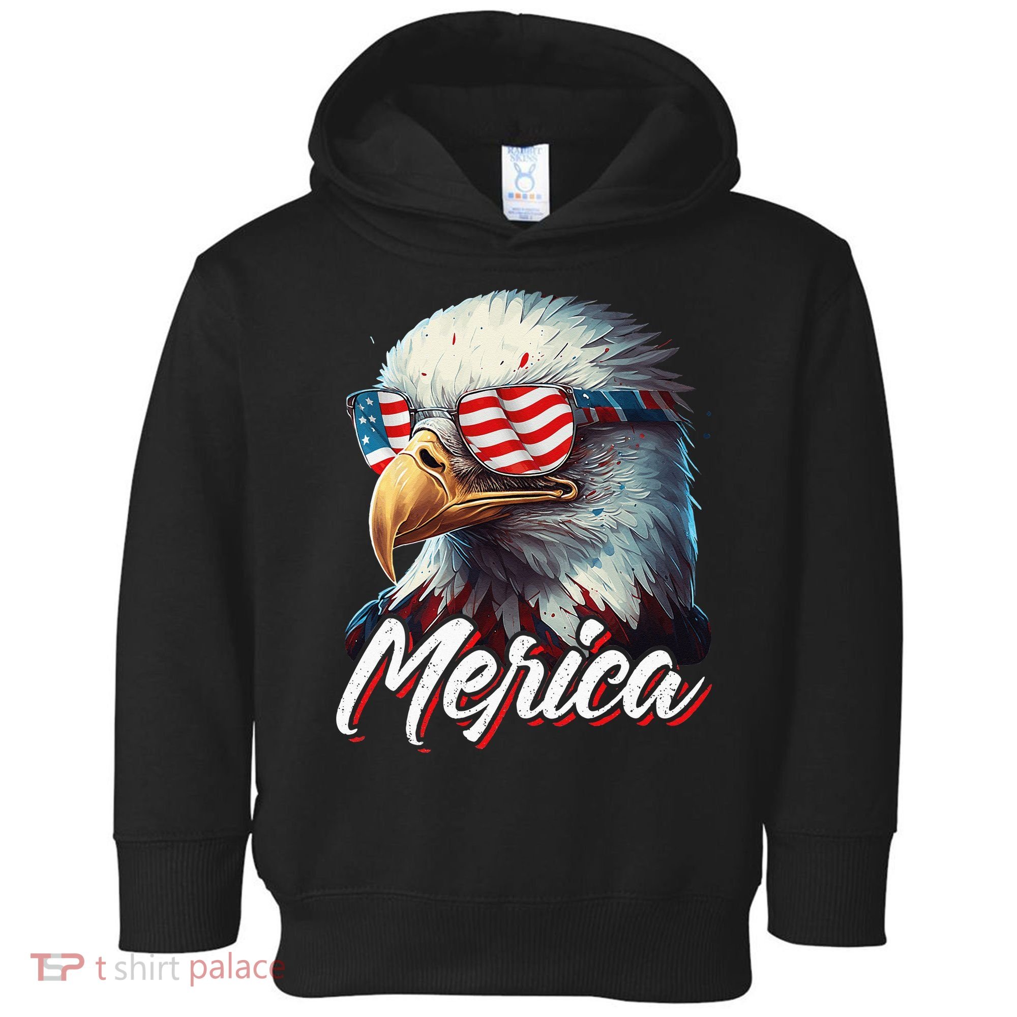Merica Patriotic American Bald Eagle Funny 4th of July Toddler Hoodie