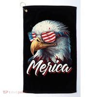 Merica Patriotic American Bald Eagle Funny 4th of July Golf Towel thumb 0