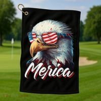 Merica Patriotic American Bald Eagle Funny 4th of July Golf Towel thumb 1