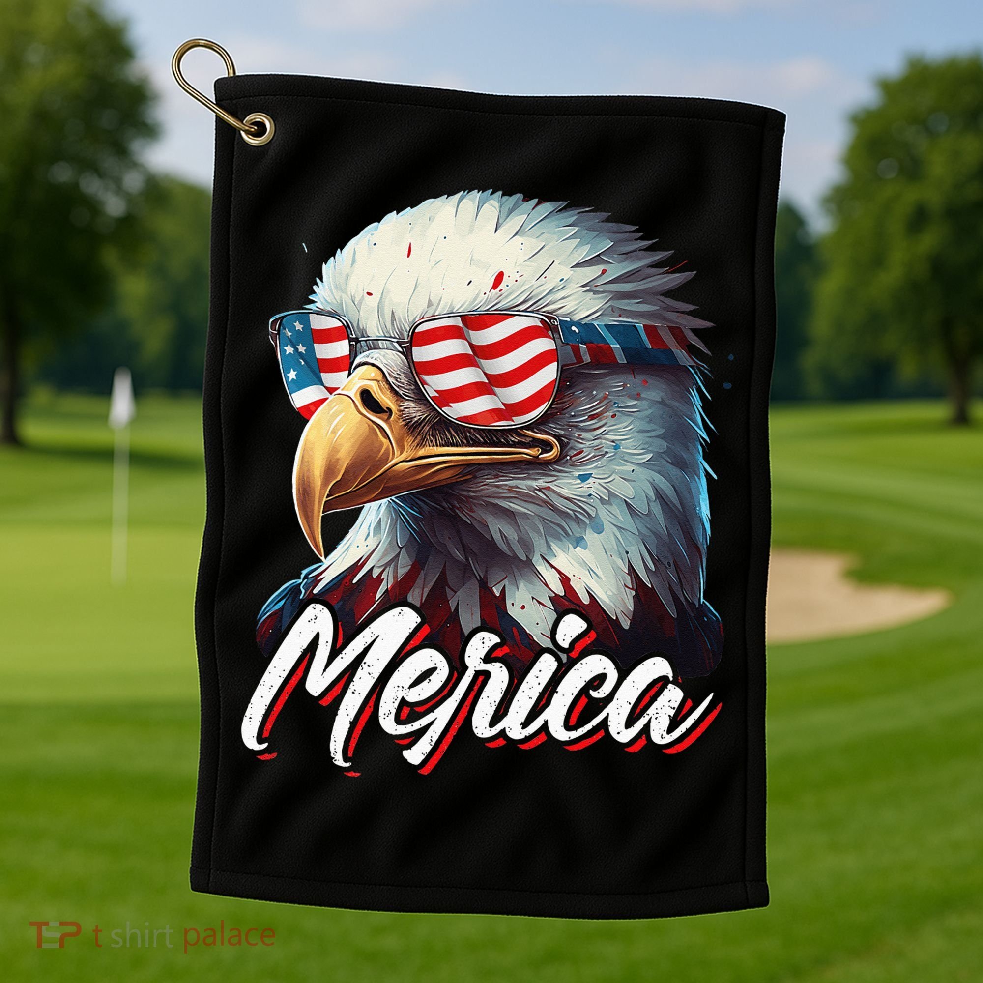 Merica Patriotic American Bald Eagle Funny 4th of July Golf Towel